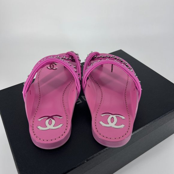 19C 35C Pink Purple Chain Detail CC logo Thong Sandals Flats C875 - Picture 5 of 17